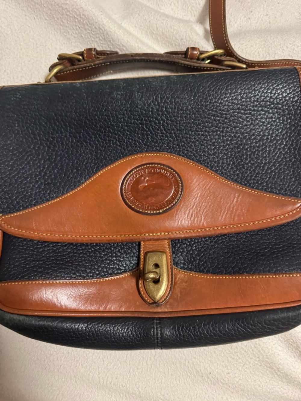 Vintage DOONEY & BOURKE Classic Two-Tone Black and Brown Leather Satchel - Picture 3 of 13